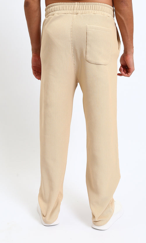R215335 - Elastic Waist Comfy Ribbed Pants - Beige