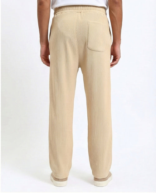 R215335 - Elastic Waist Comfy Ribbed Pants - Beige