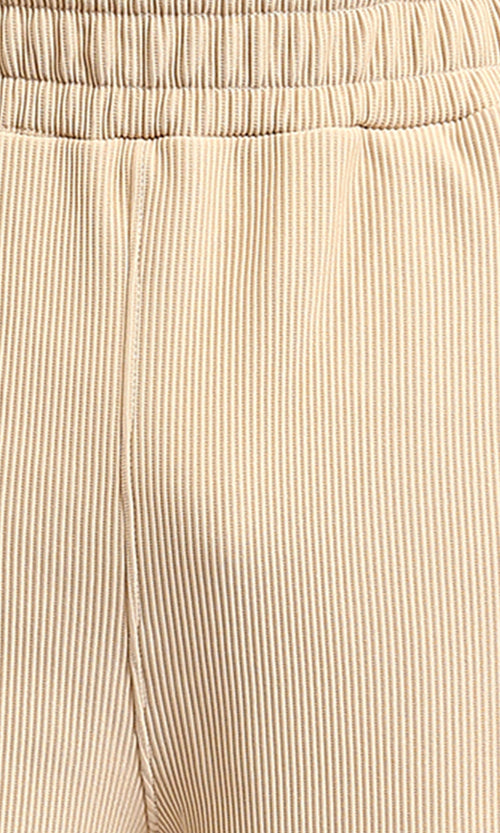 R215335 - Elastic Waist Comfy Ribbed Pants - Beige