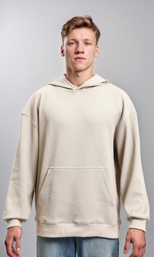 R215380 - Hooded Neck Relaxed Fit Hoodie - Light Beige