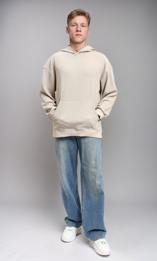 R215380 - Hooded Neck Relaxed Fit Hoodie - Light Beige