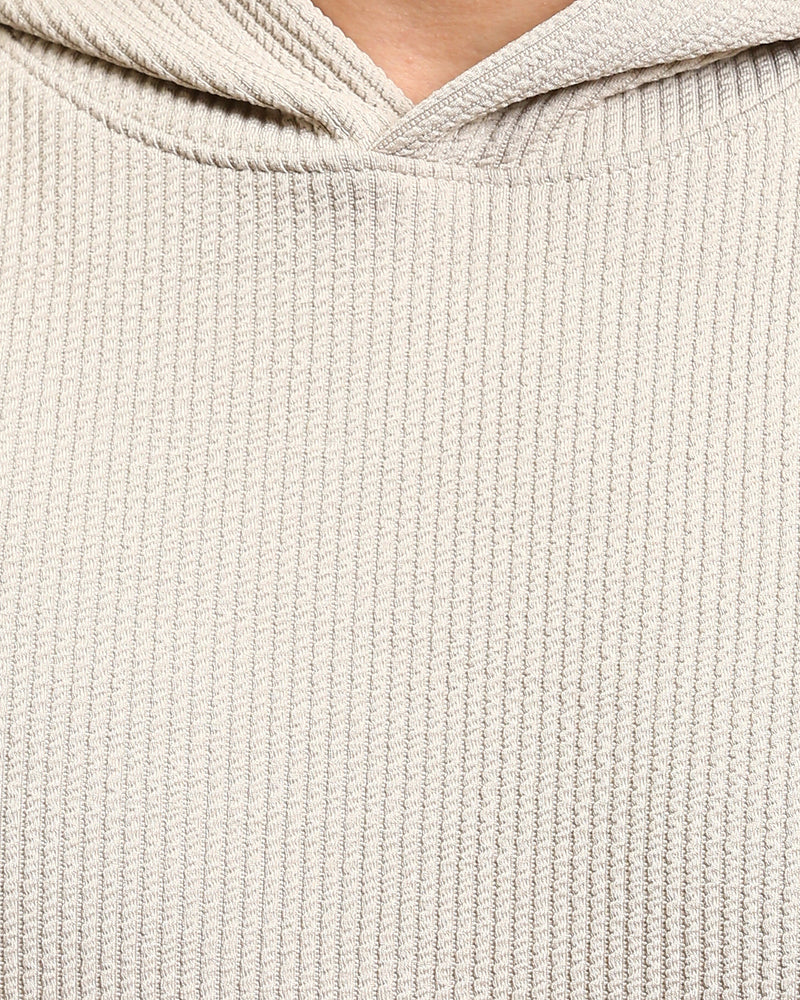 Men’s Chunky Ribbed Knit Oversized Hoodie – Sand - R215380