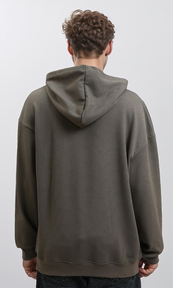 R215381 - Ribbed Hoodie with Kangaroo Pocket - Dark Grey
