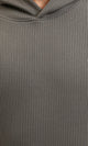 R215381 - Ribbed Hoodie with Kangaroo Pocket - Dark Grey