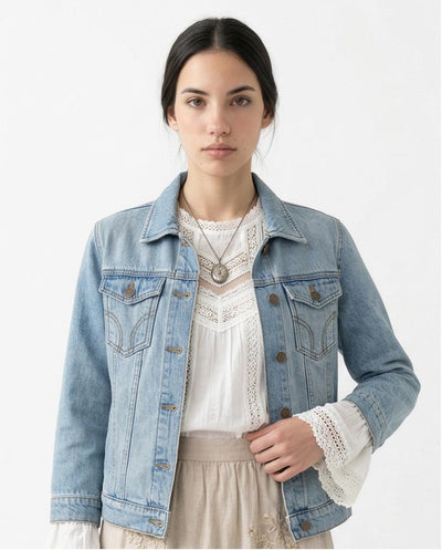 Ravin Women’s Light Wash Distressed Denim Jacket – Artisanal Relaxed Fit - R215383