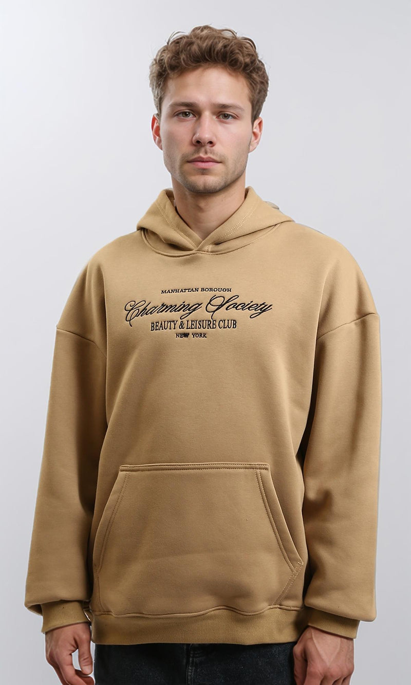 R215544 - Front Embroidery Slip On Hoodie - Dark Camel