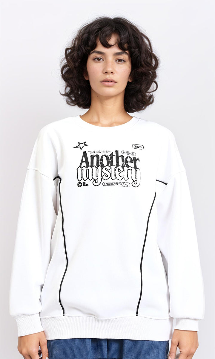 Printed "another Mystery" Long Sleeves Sweatshirt - White