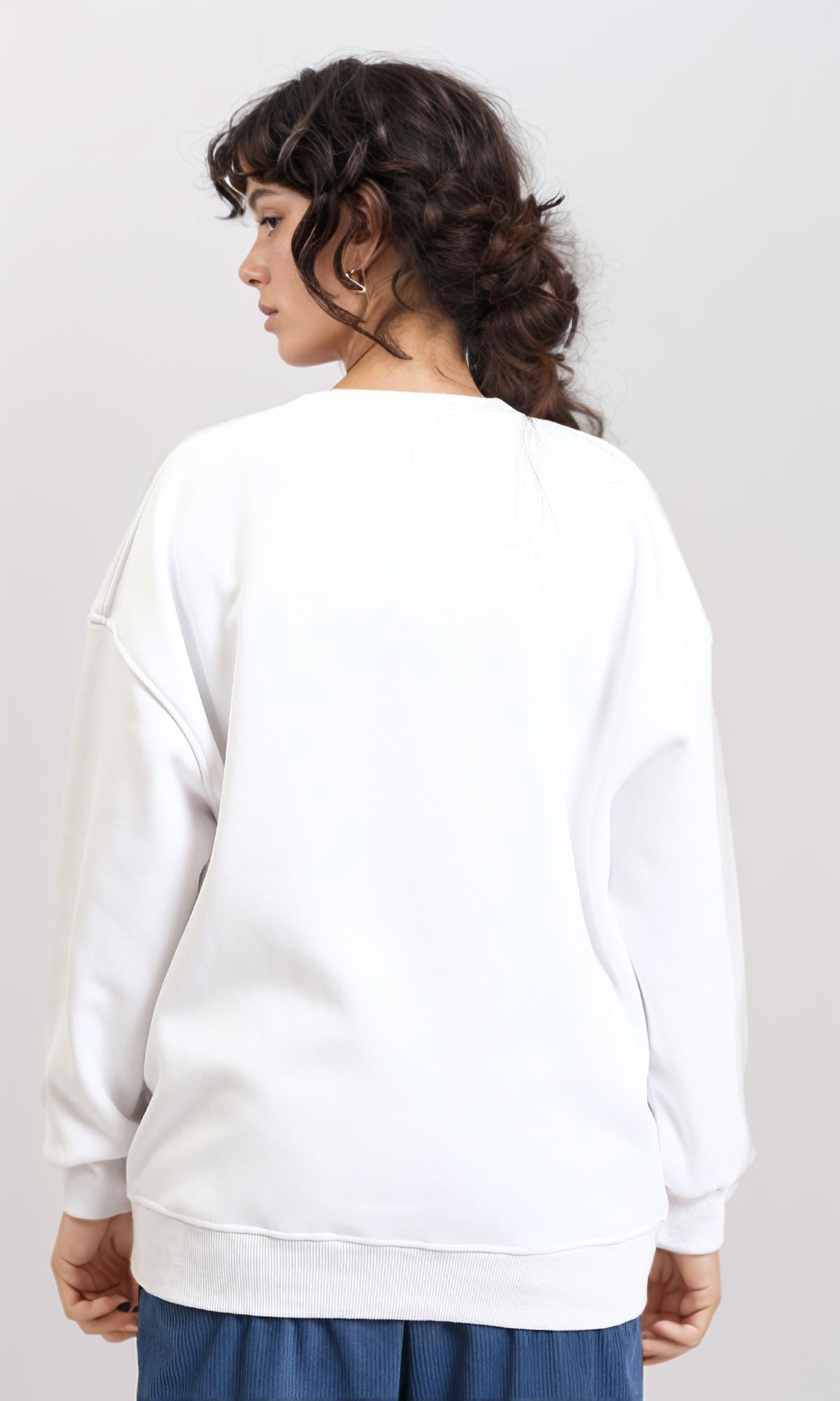 White Printed "Another Mystery" Oversized Sweatshirt - R215555