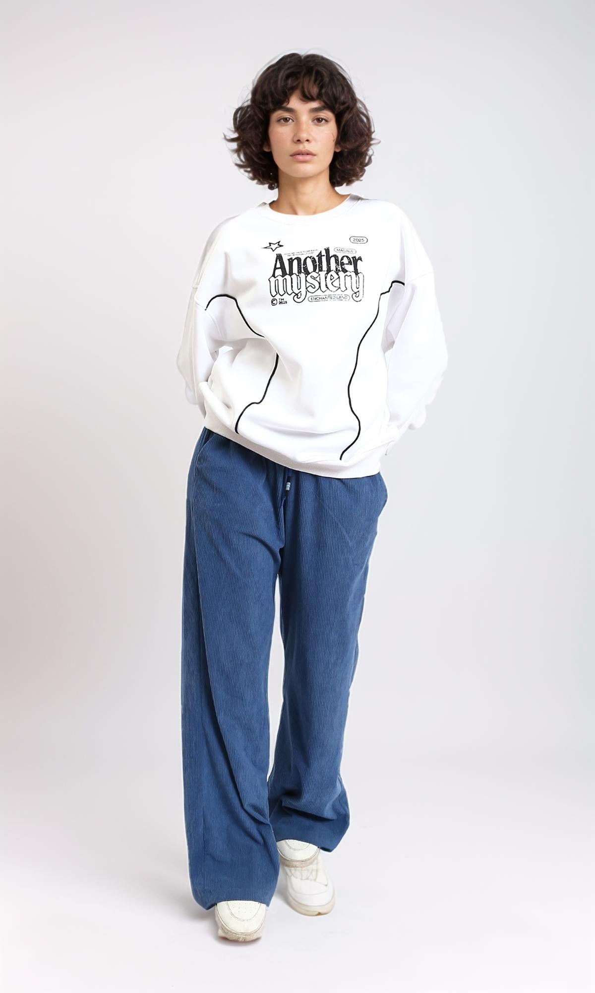 White Printed "Another Mystery" Oversized Sweatshirt - R215555