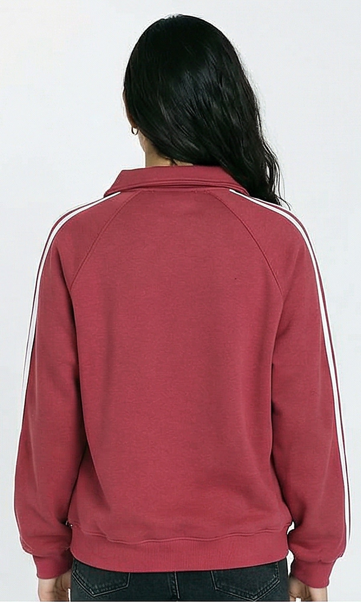 R215557 - Zipped Neck Printed Winter Sweatshirt - Ruby Red
