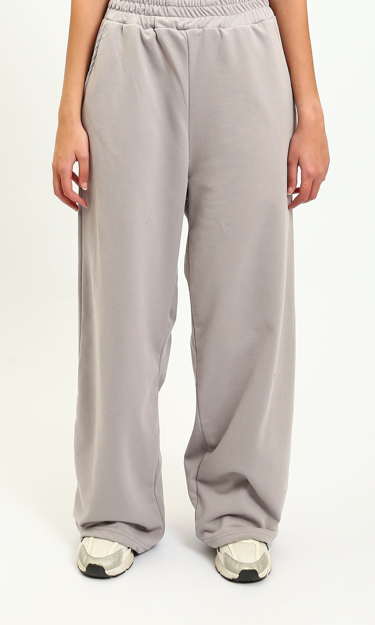Slip On Wide-Leg Pants Elastic Waist - Grey