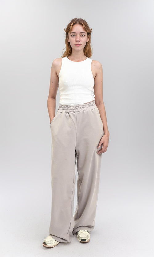 R215558 - Slip On Wide-Leg Pants Elastic Waist - Grey