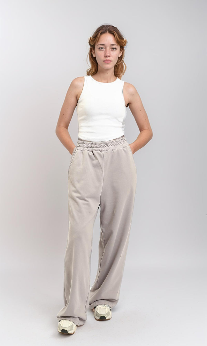 R215558 - Slip On Wide-Leg Pants Elastic Waist - Grey