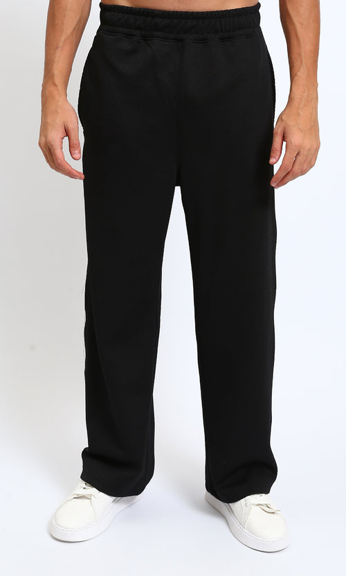 R215560 - Slip On Textured Pants with Side Pockets - Black