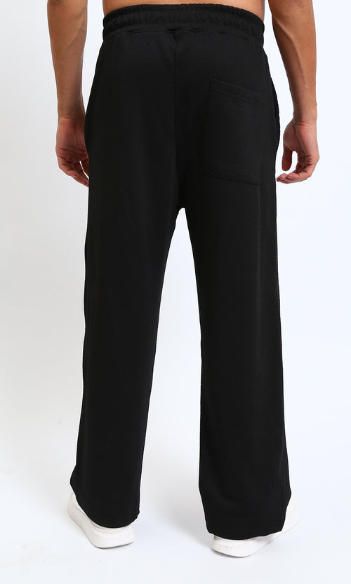 R215560 - Slip On Textured Pants with Side Pockets - Black