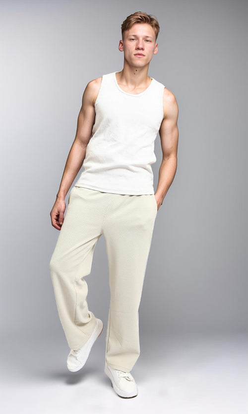 R215561 - Slip On Textured Pants with Side Pockets - Oat