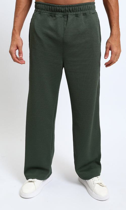 R215562 - Slip On Textured Pants with Side Pockets - Dark Khaki