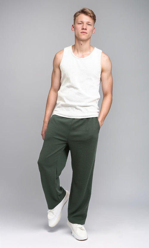 R215562 - Slip On Textured Pants with Side Pockets - Dark Khaki