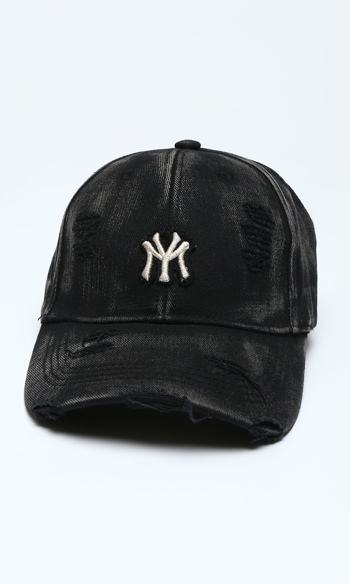 Black Distressed NY Logo Baseball Cap