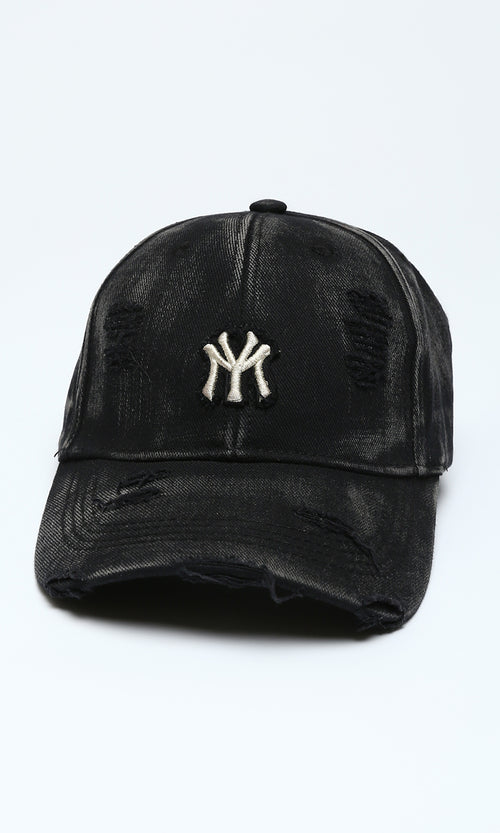 Black Distressed NY Logo Baseball Cap