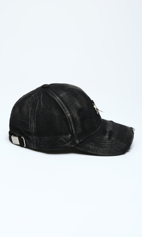 Black Distressed NY Logo Baseball Cap