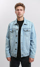 R215617 - Turn Down Collar Buttoned Denim Jacket - Light Blue