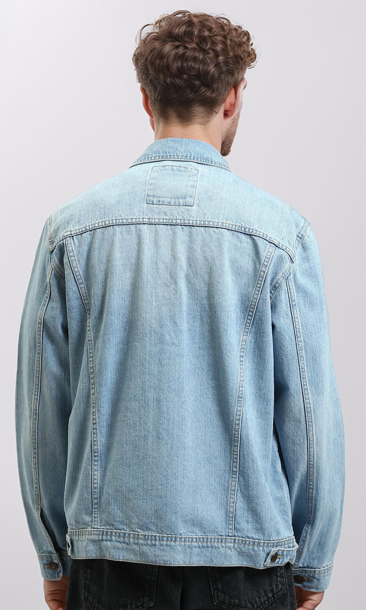 R215617 - Turn Down Collar Buttoned Denim Jacket - Light Blue