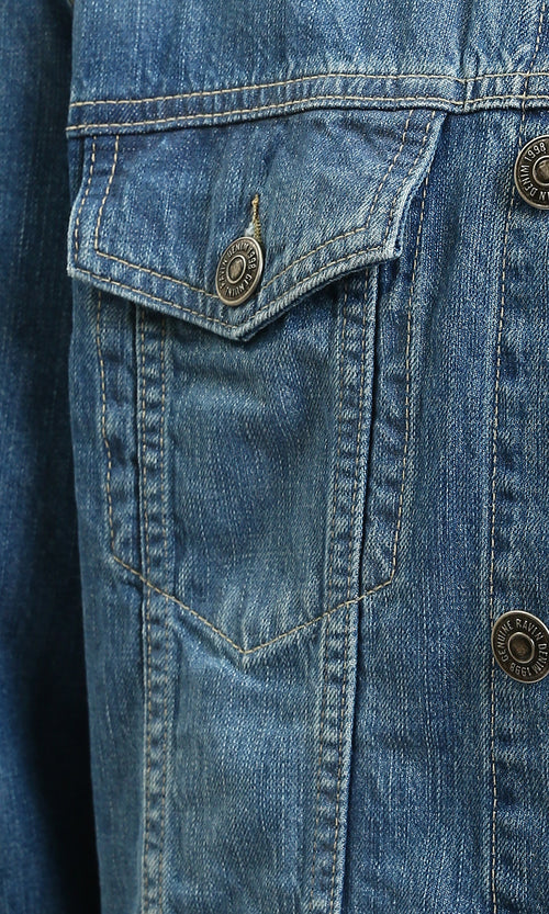 R215618 - Turn Down Collar Buttoned Denim Jacket - Medium Blue