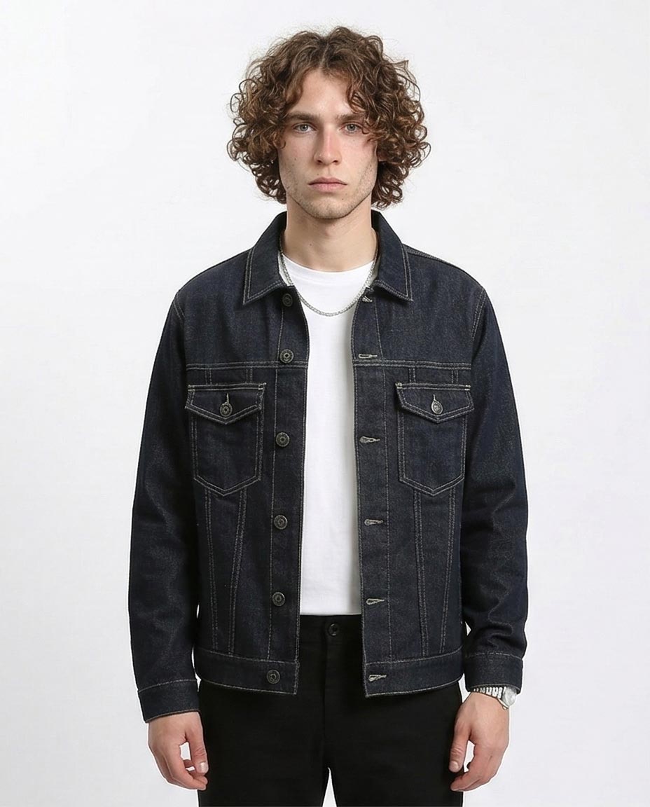 Men's Deep Indigo Slim Fit Trucker Jacket - Blue Black