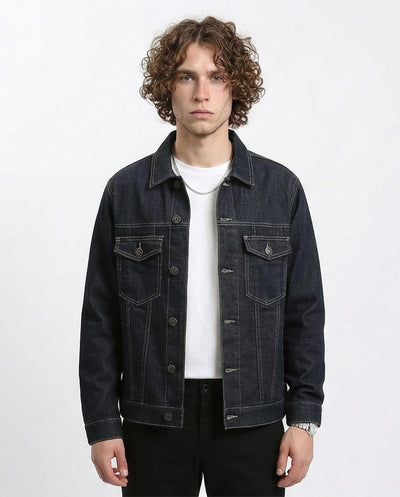 Men's Deep Indigo Slim Fit Trucker Jacket - Blue Black