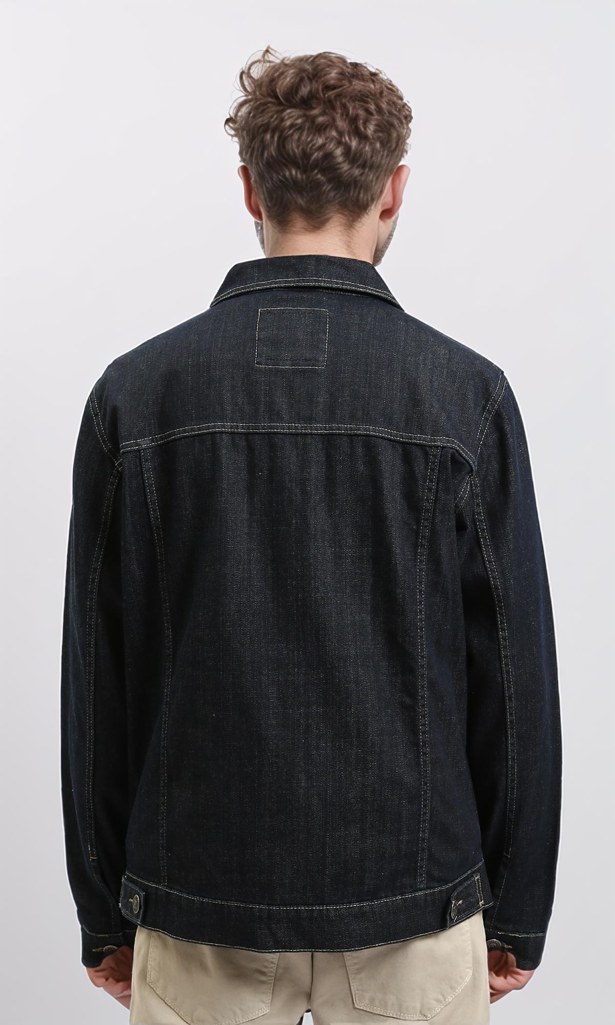 R215620 - Turn Down Collar Buttoned Denim Jacket - Blue Black