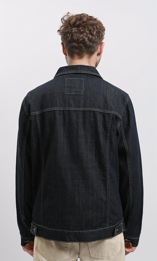 R215620 - Turn Down Collar Buttoned Denim Jacket - Blue Black