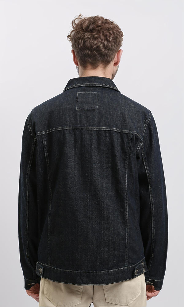 R215620 - Turn Down Collar Buttoned Denim Jacket - Blue Black