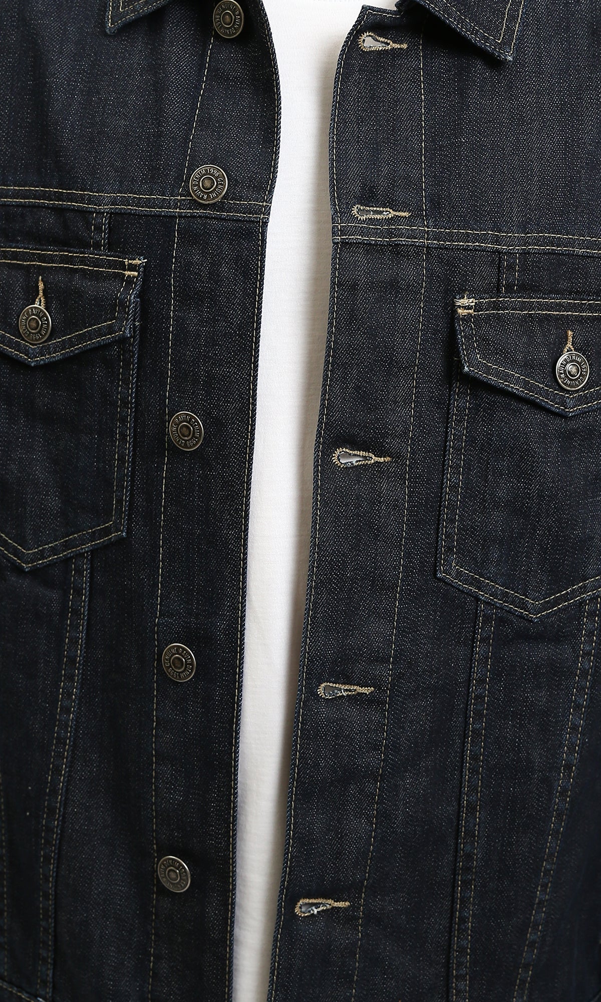 R215620 - Turn Down Collar Buttoned Denim Jacket - Blue Black