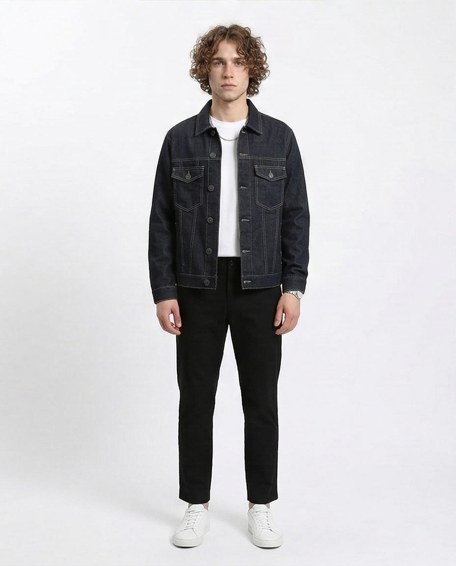 Ravin Men's Deep Indigo Slim Fit Trucker Jacket - Blue Black - R215620