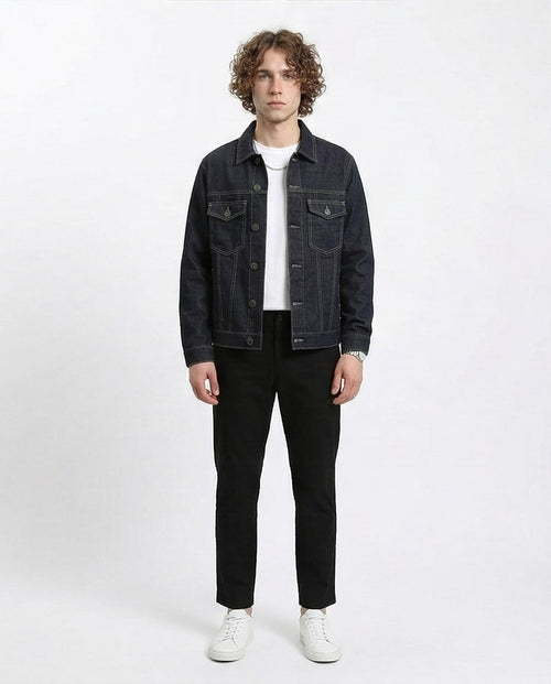 Ravin Men's Deep Indigo Slim Fit Trucker Jacket - Blue Black - R215620