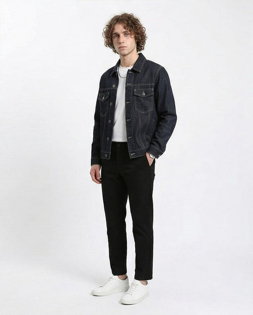 Ravin Men's Deep Indigo Slim Fit Trucker Jacket - Blue Black - R215620
