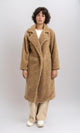 R215623 - Long Teddy Coat with Notched Lapel - Dark Camel