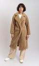 R215623 - Long Teddy Coat with Notched Lapel - Dark Camel