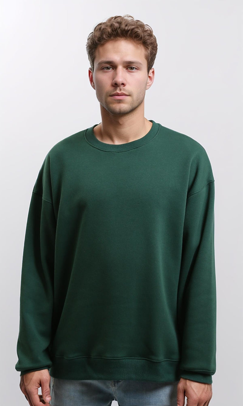 R215625 - Relaxed Fit Crew Neck Solid Sweatshirt - Dark Green