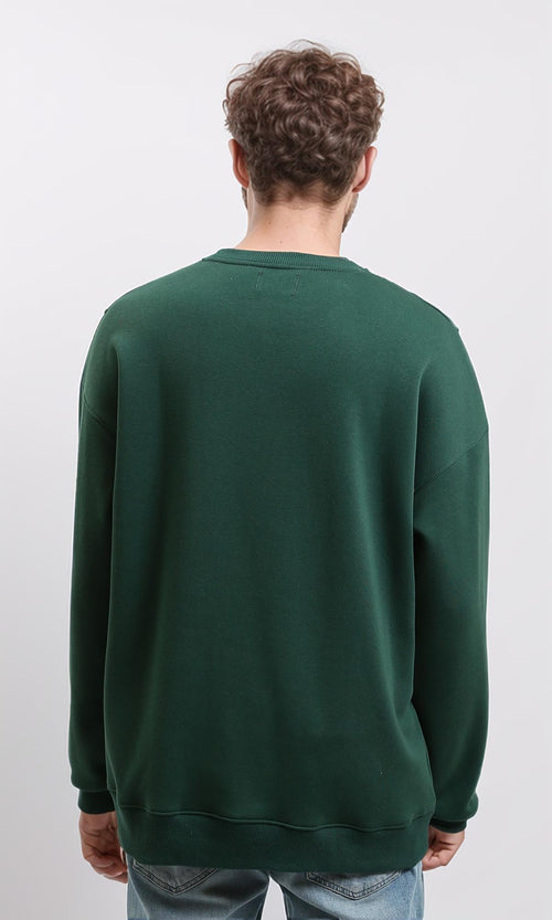 R215625 - Relaxed Fit Crew Neck Solid Sweatshirt - Dark Green