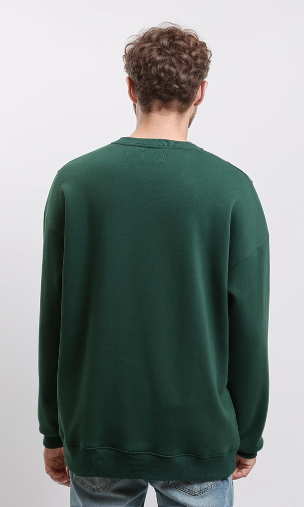 R215625 - Relaxed Fit Crew Neck Solid Sweatshirt - Dark Green