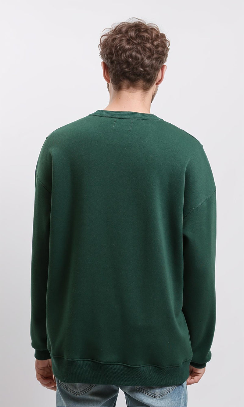 R215625 - Relaxed Fit Crew Neck Solid Sweatshirt - Dark Green