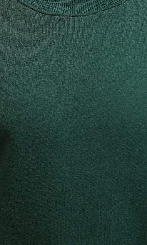 R215625 - Relaxed Fit Crew Neck Solid Sweatshirt - Dark Green