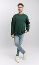 R215625 - Relaxed Fit Crew Neck Solid Sweatshirt - Dark Green