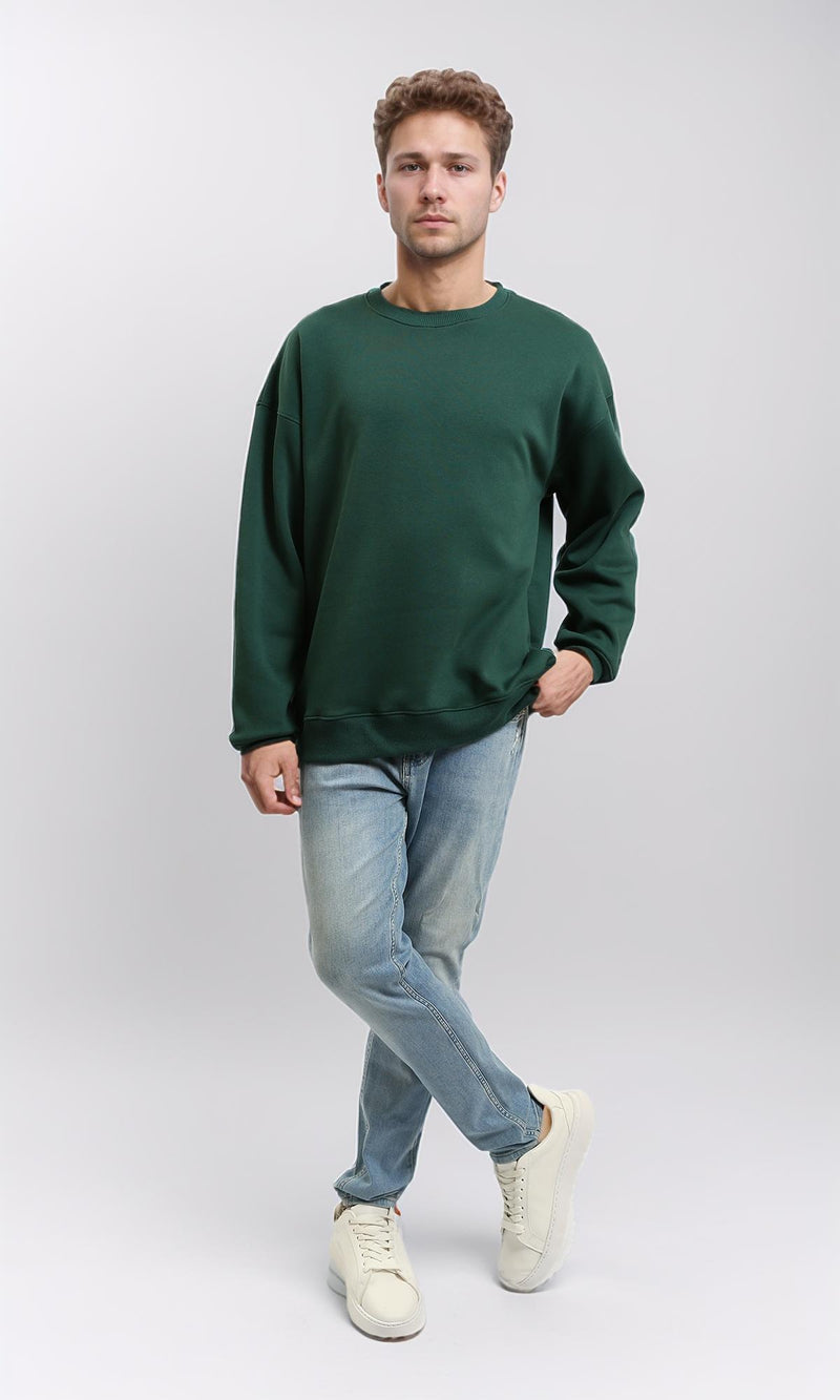 R215625 - Relaxed Fit Crew Neck Solid Sweatshirt - Dark Green