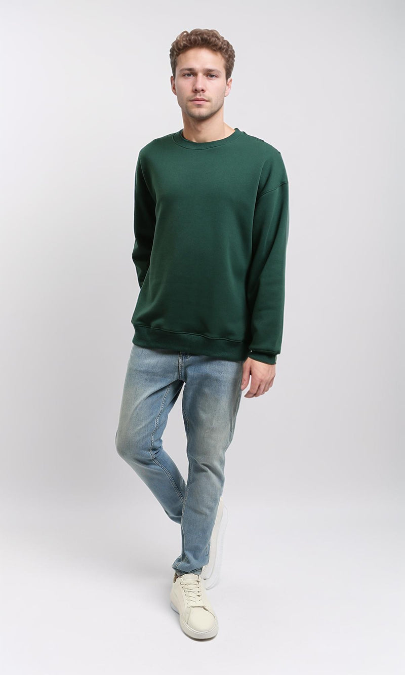R215625 - Relaxed Fit Crew Neck Solid Sweatshirt - Dark Green