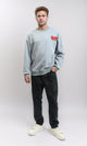 R215626 - Crew Neck Printed Sweatshirt with Hem - Greyish Blue