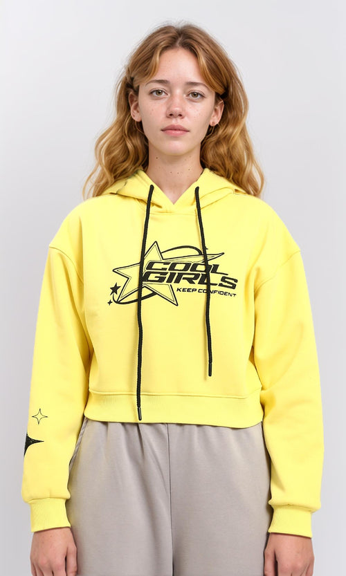 R215627 - Slip On Printed Short Hoodie - Yellow