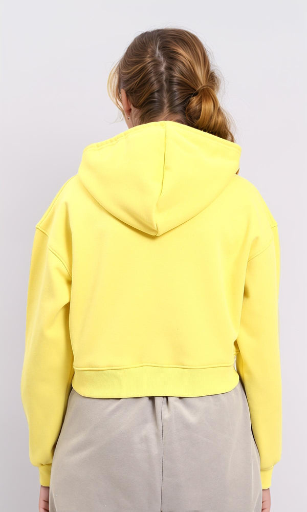 R215627 - Slip On Printed Short Hoodie - Yellow